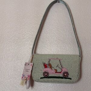Beaded Pink Golf Cart Crossbody Bag -